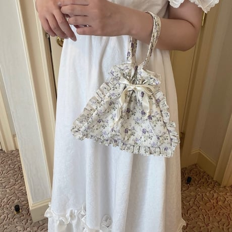 Floral frill drawstring bag