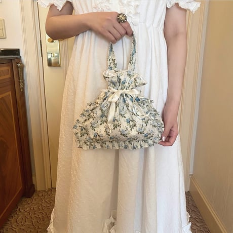 Floral frill drawstring bag