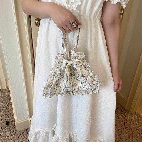 Floral frill drawstring bag