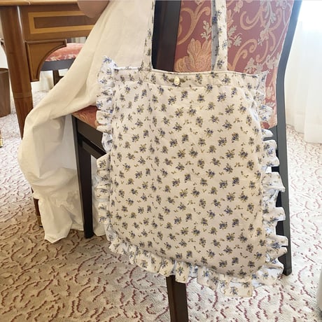 Floral frill tote bag (Blue)