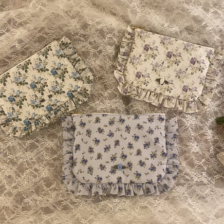 Floral frill zipper pouch