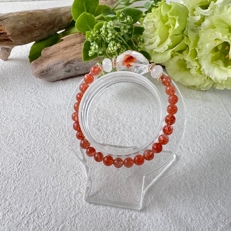 ＊みだきゆ様＊水入り　流砂入り　虹入り水晶　サンストーン　ブレスレット ❤️‍🔥《やさしく灯る炎──ファイヤークォーツ×ミルキー水晶×サン