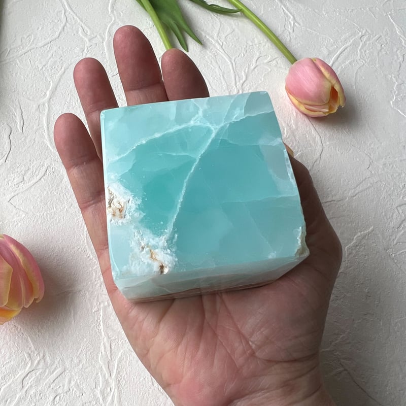 カリビアンブルーカルサイト　キューブ　スクエア　天然石　ヒーリングストーン カリビアンブルーカルサイト キューブ ① | Studio Kururi