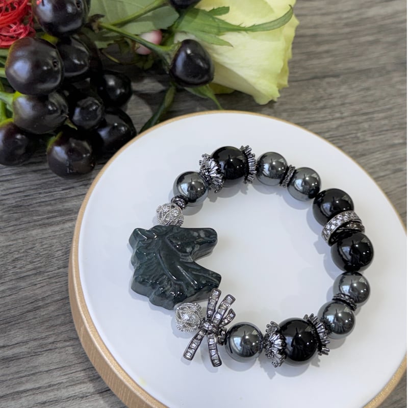 黒馬が導く安らぎと前進のブレスレット》 オーシャンジャスパー（馬