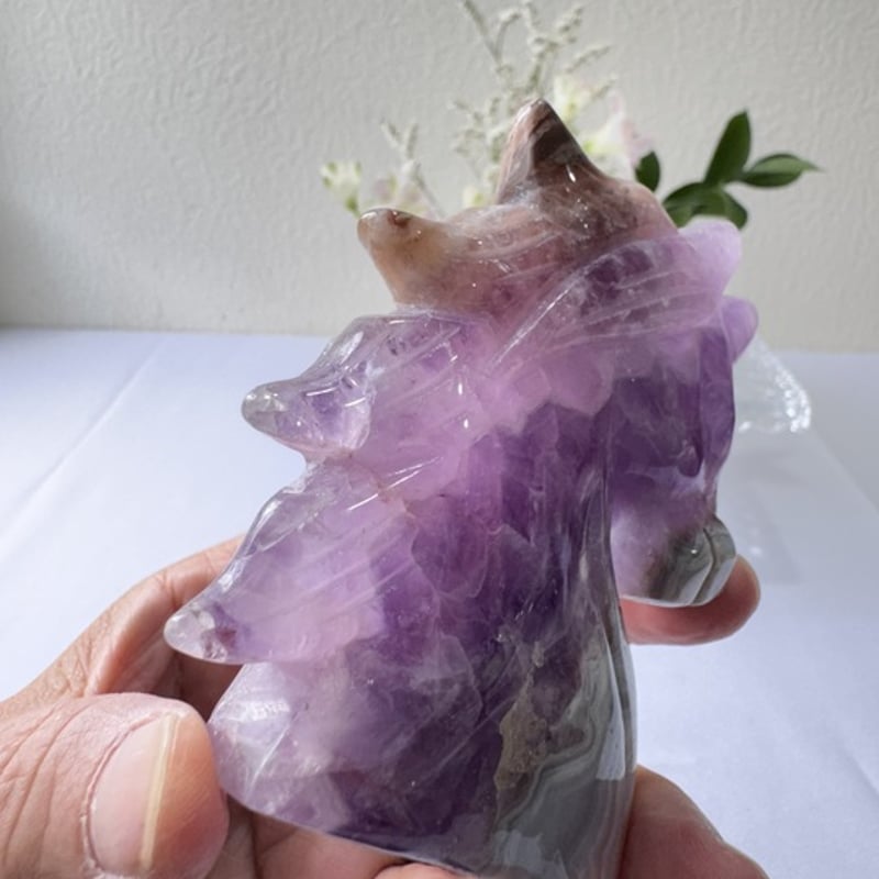 特大！メキシコアゲートとアメジストの共生　ユニコーン　ペガサス　天然石置物 メキシコアゲートとアメジスト共生 スフィア 天然石置物 特大