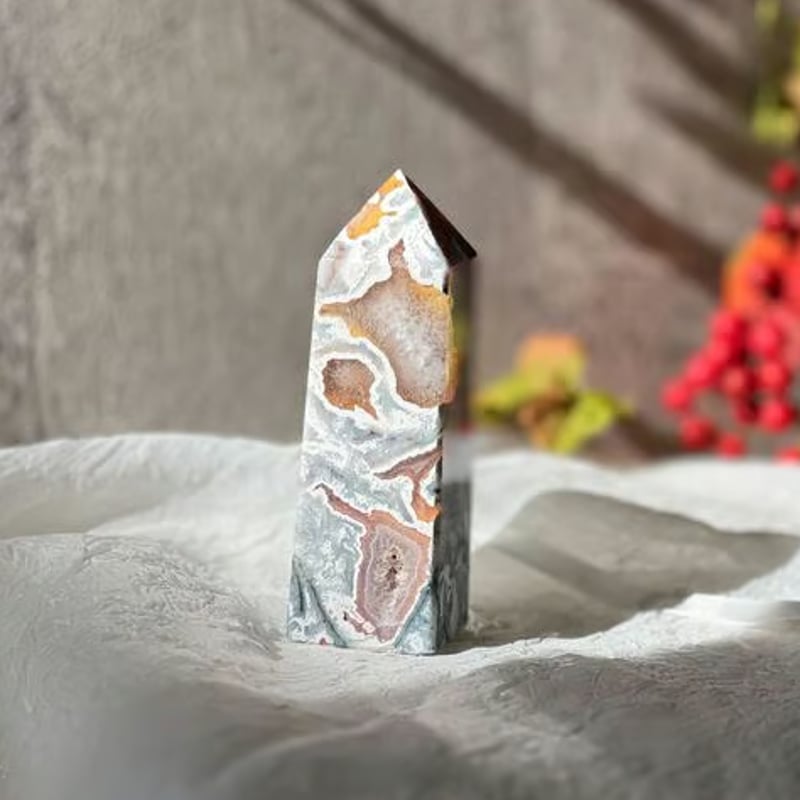 🌸🧡【夕映えに微笑む花たち：ピンクモスアゲートの優しい約束