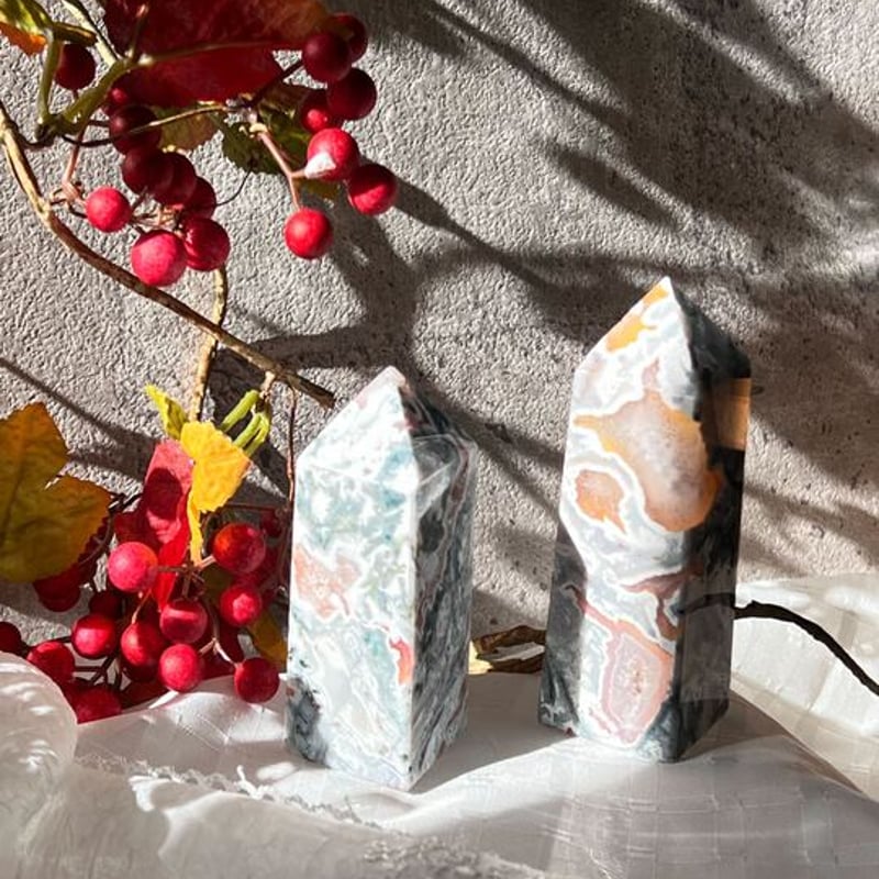 🌸🧡【夕映えに微笑む花たち：ピンクモスアゲートの優しい約束