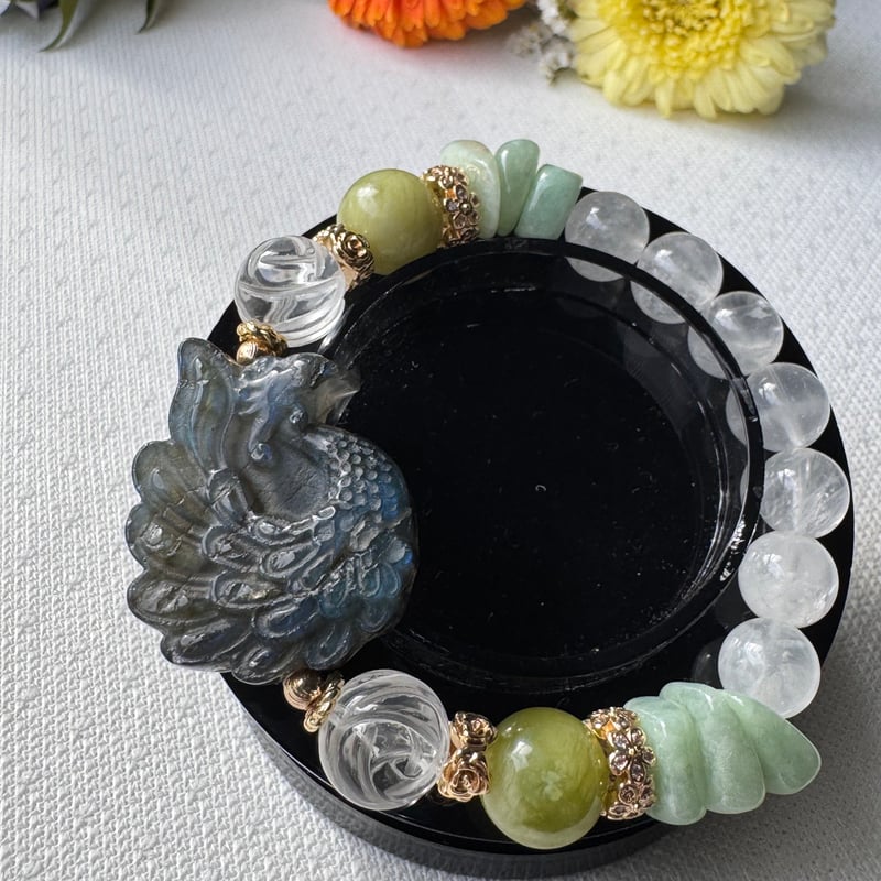 鳳凰 手彫り ラブラドライト 天然石 パワーストーン 石 置物 インテリア 鳳凰 手彫り ラブラドライト 天然石 パワーストーン 石 置物