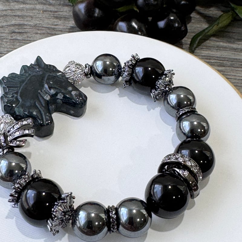黒馬が導く安らぎと前進のブレスレット》 オーシャンジャスパー（馬