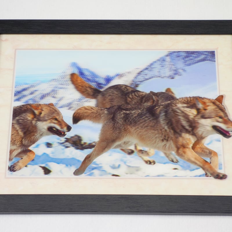 3Dアート 狼 (横型) フレーム付き No.10 | Asian Taste