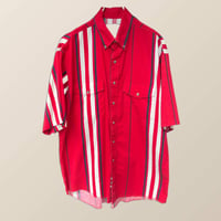 Wrangler ラングラー　ストライプ半袖シャツ　赤白紺