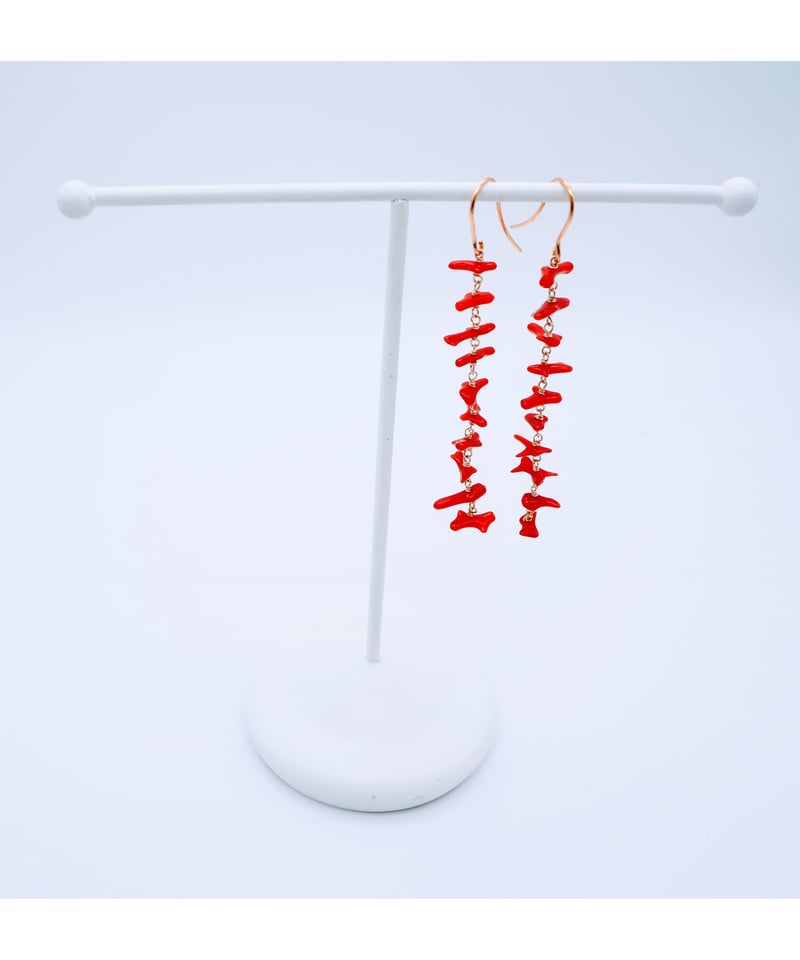 レッドコーラル ロングピアス Red Coral Earrings | C and N