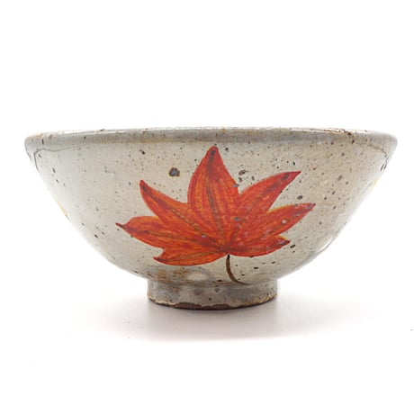 紅葉×イチョウ柄茶碗・陶器の花川焼