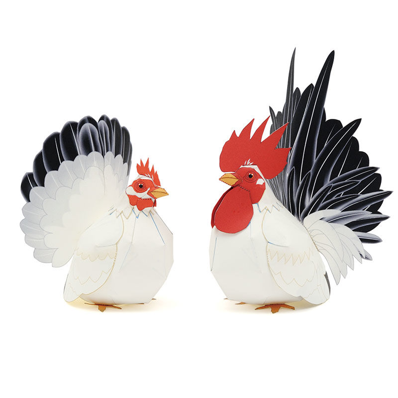 チャボつがいセット（矮鶏）：Japanese Bantam（紙工作キット