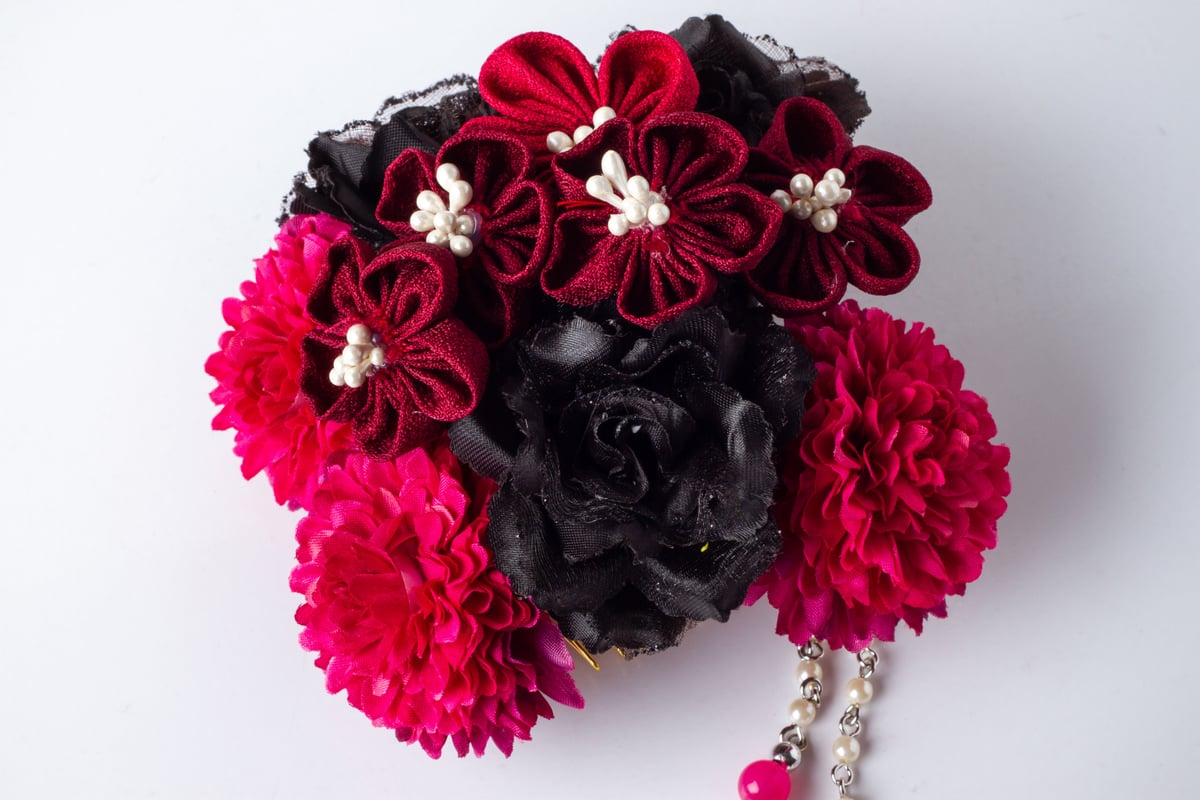 HA-0355 成人式 卒業式 お花 髪飾り 和風オリジナル髪飾り 赤 ワイン