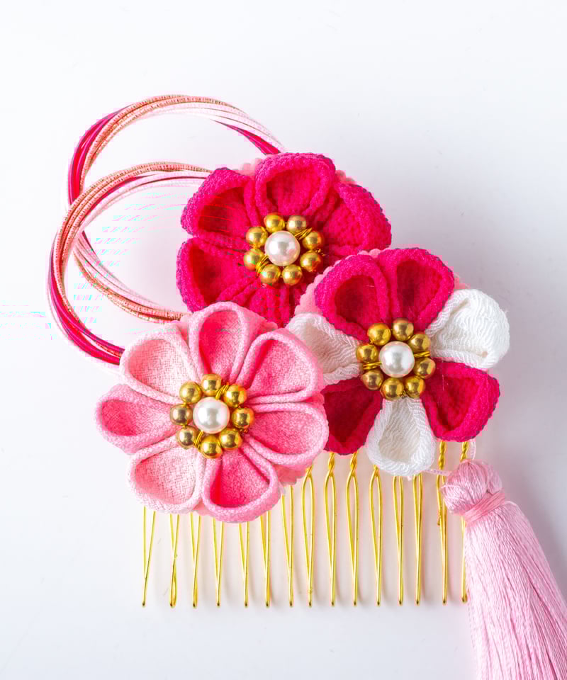 HA-0535 成人式 卒業式 お花 髪飾り 和風オリジナル髪飾り 赤 ピンク