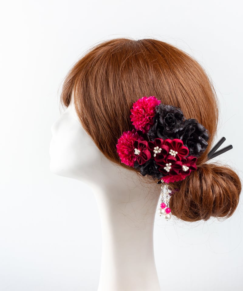 HA-0355 成人式 卒業式 お花 髪飾り 和風オリジナル髪飾り 赤 ワイン