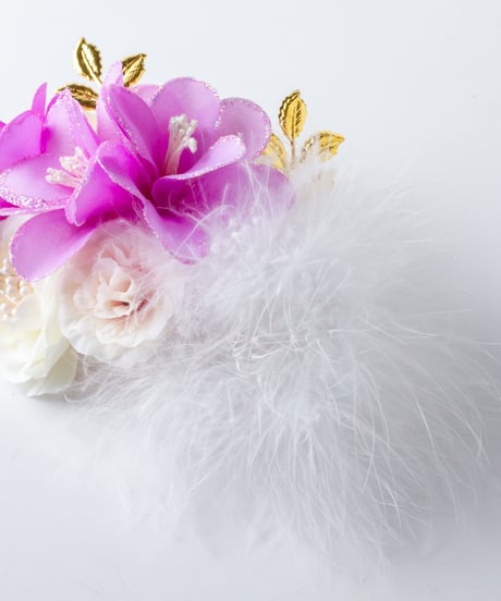 HA-0315 成人式 卒業式 お花 髪飾り 和風オリジナル髪飾り 白 紫 金 ファー ゴージャス 日本製