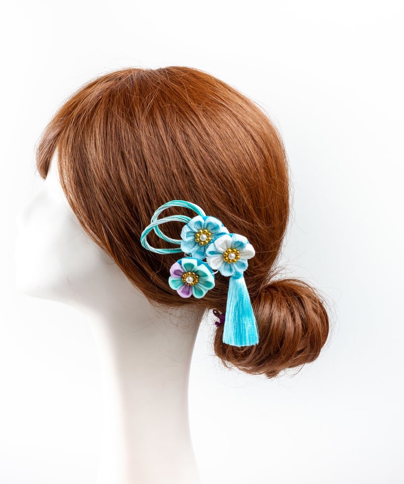 HA-0534 成人式 卒業式 お花 髪飾り 和風オリジナル髪飾り 水色 つまみ