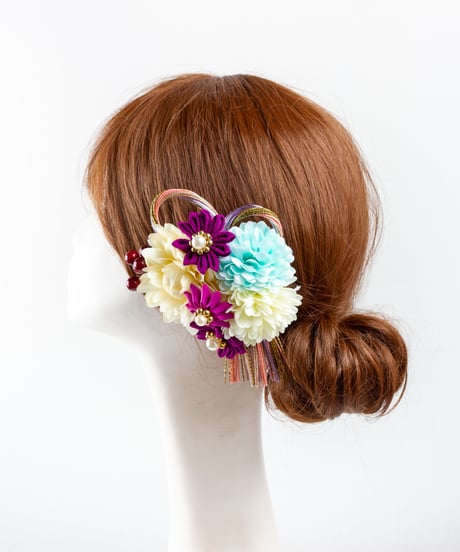 HA-0365 成人式 卒業式 お花 髪飾り 和風オリジナル髪飾り 白 紫 つまみ細工 日本製