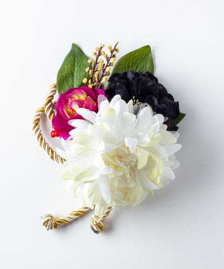 HA-0236 成人式 卒業式 お花 髪飾り 和風オリジナル髪飾り 白 黒 紫 金の組み紐 日本製