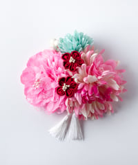 HA-0227 成人式 卒業式 お花 髪飾り 和風オリジナル髪飾り ピンク 水色 赤 垂れ飾り 日本製