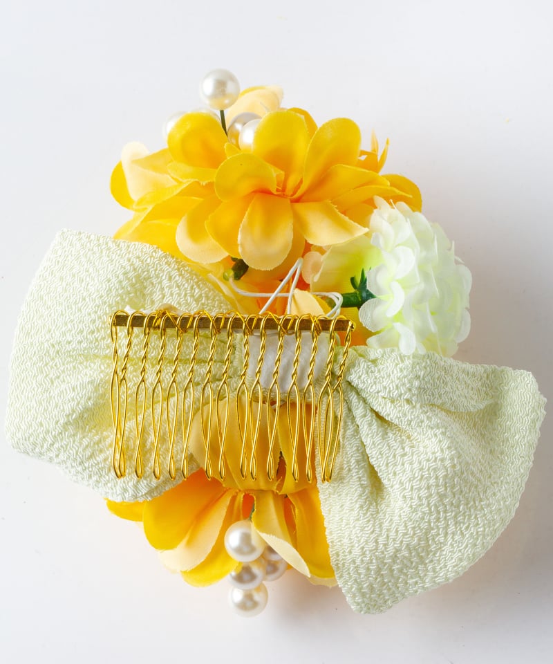 HA-0343 成人式 卒業式 お花 髪飾り 和風オリジナル髪飾り 黄色