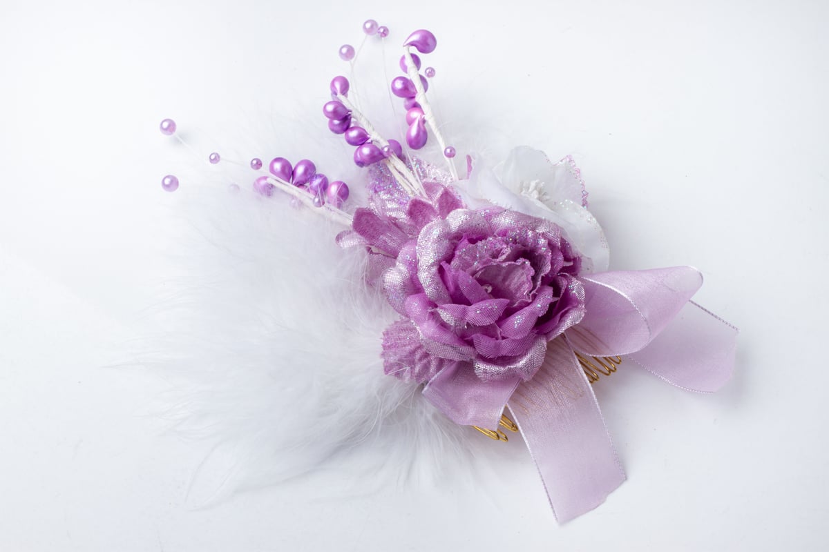 水着/浴衣髪飾り 成人式 卒業式 花 紫白 ドレス 和風 ３点セット 新品 ac318