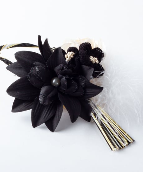 HA-0228 成人式 卒業式 お花 髪飾り 和風オリジナル髪飾り 黒 ブラック 白 水引細工 日本製