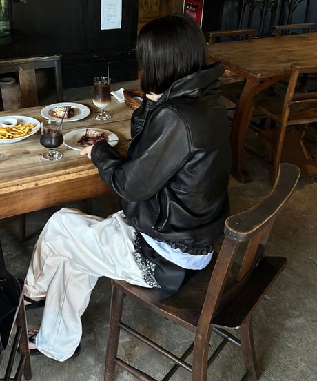 hooded leather blouson(black)