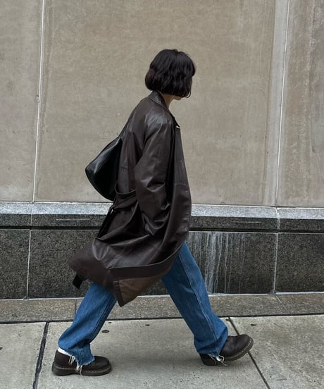 classic leather coat middle length
