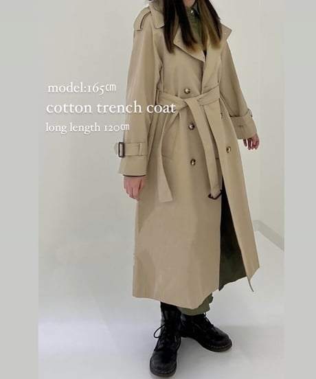 ［long length］cotton trench coat (beige/black)