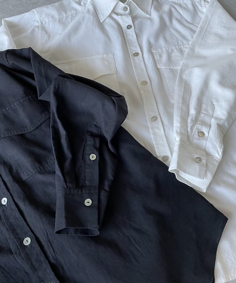 コットンWポケットシャツ(white,black)