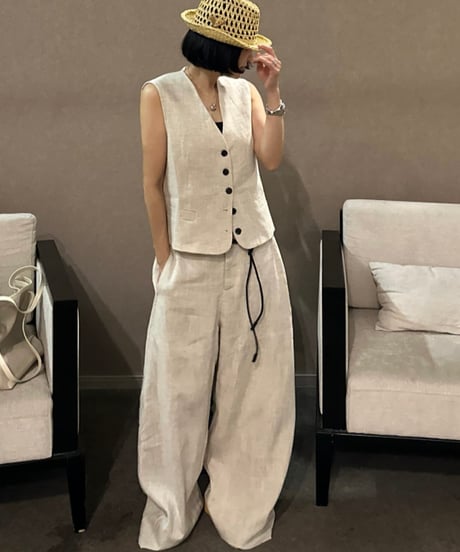 linen vest&slacks setup ecru