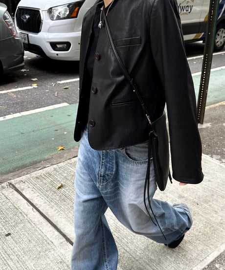 collarless leather jacket