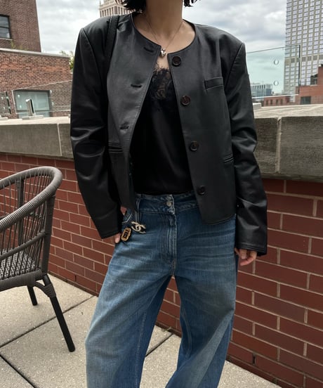 collarless leather jacket