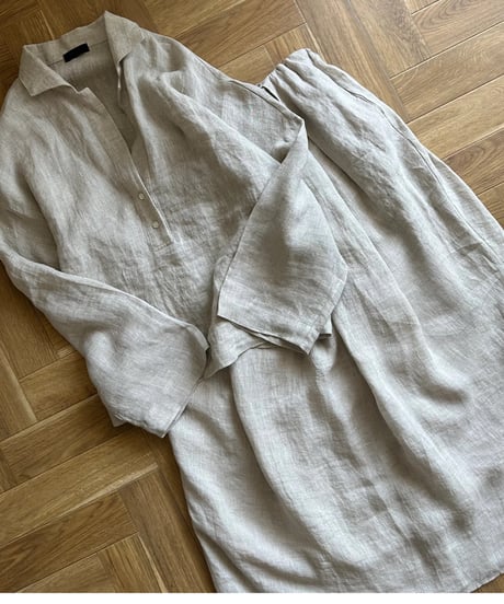 linen shirt&long skirt relax setup