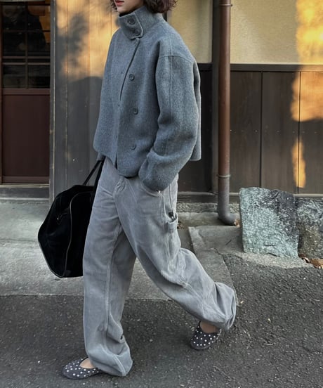stand collar short coat(gray/black)