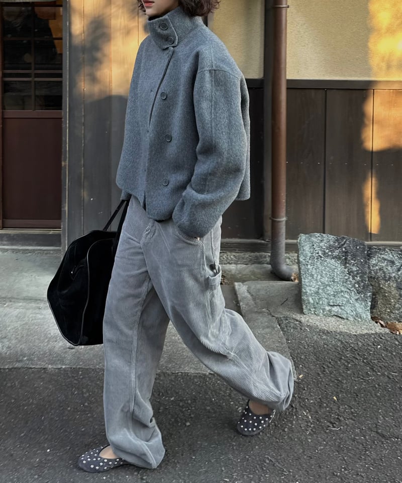 stand collar short coat(gray/black) | ok.soon