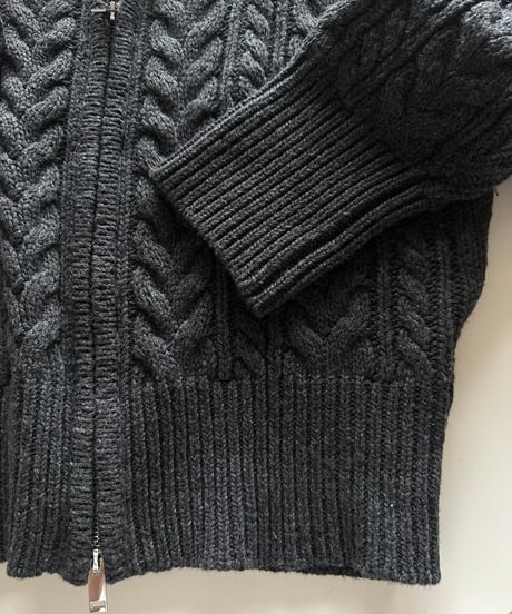wool blend zip up cable knit
