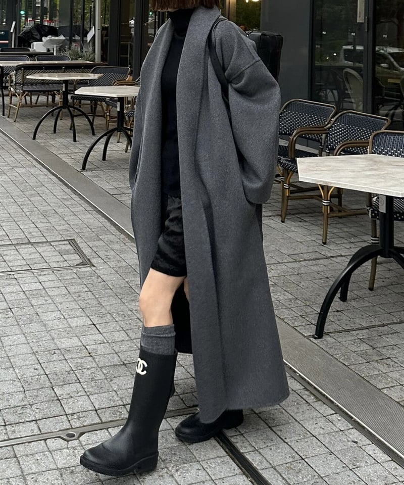 かぐれ　ウールシングルロングPコート　グレー 40代 ファッション かぐれ ウールシングルロングPコート グレー