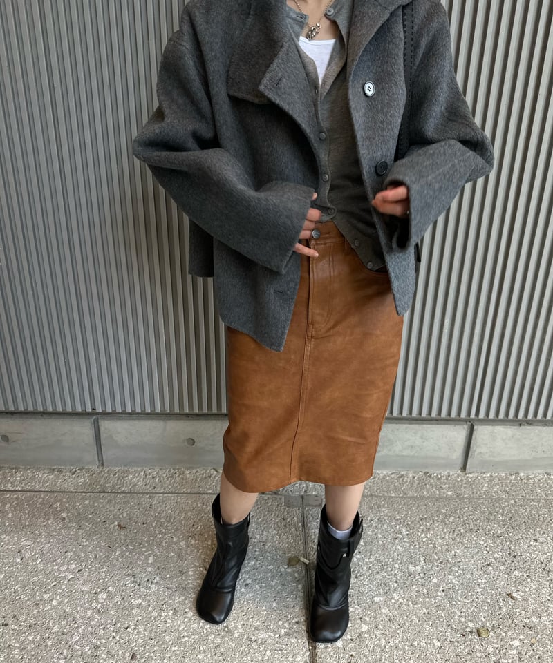 stand collar short coat(gray/black) | ok.soon