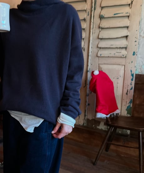 navy hoodie knit & mock neck long sleeve