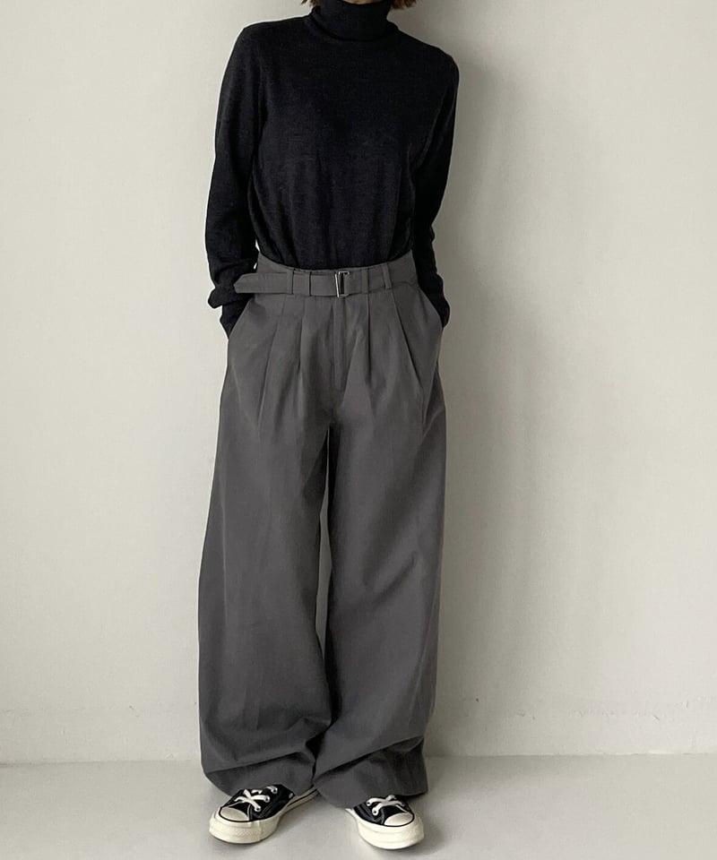 belted cotton pants gray | ok.soon