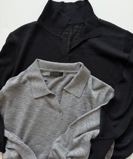 linen like open collar knit
