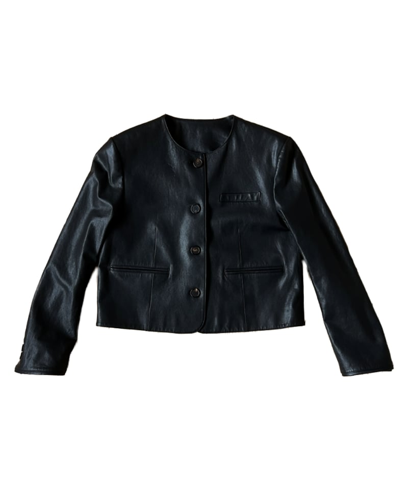 collarless leather jacket | ok.soon