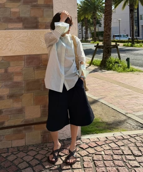 collarless stripe shirt mint green