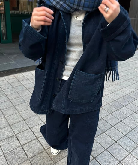 navy denim jacket & navy denim casual pants
