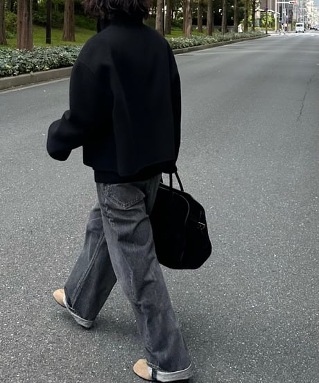 stand collar short coat(gray/black)