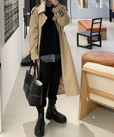 ［long length］cotton trench coat (beige/black)